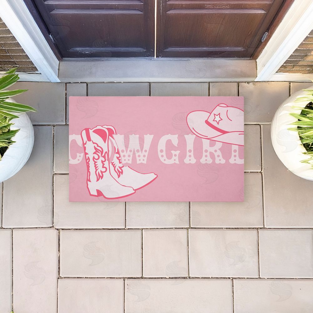 Corinne Rose Designs Pink Feminine Dancing Cowgirl Unwoven Outdoor Door Mat