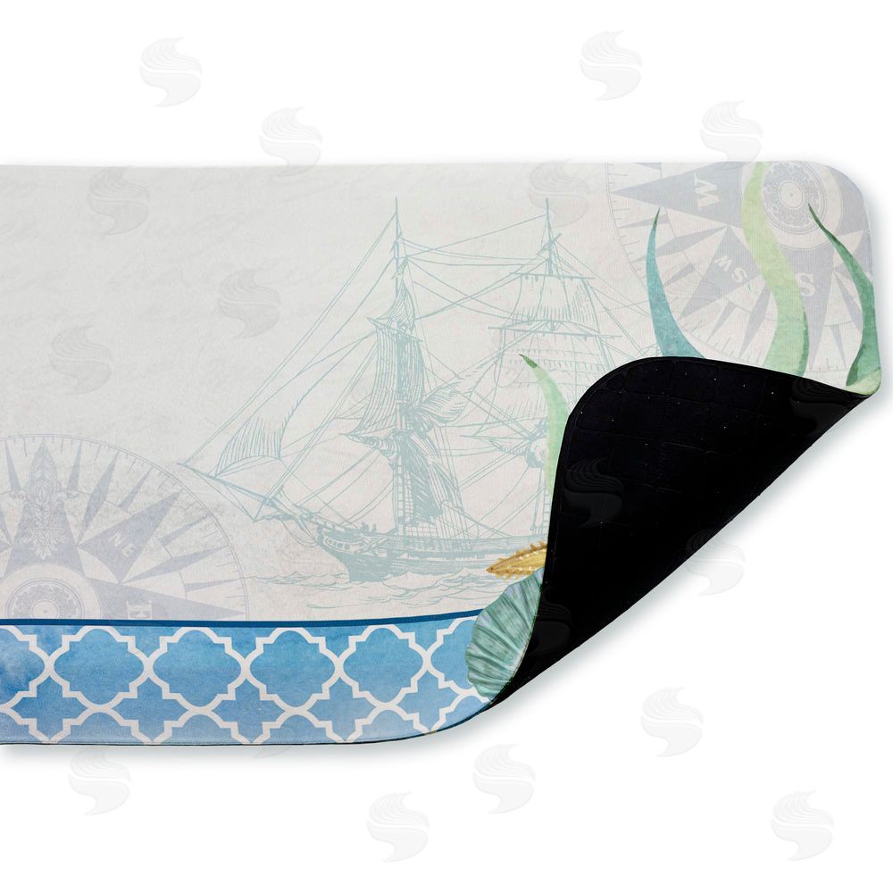 Kim Allen Bayside Sea Life & Ship Kitchen Floor Mat