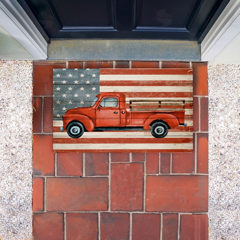 Kim Allen Patriotic USA Flag Truck Unwoven Outdoor Door Mat