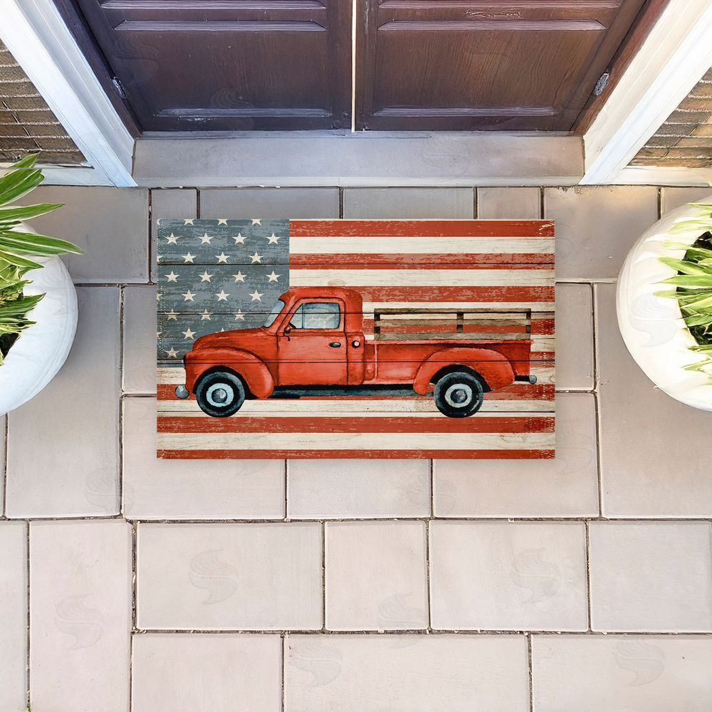 Kim Allen Patriotic USA Flag Truck Unwoven Outdoor Door Mat