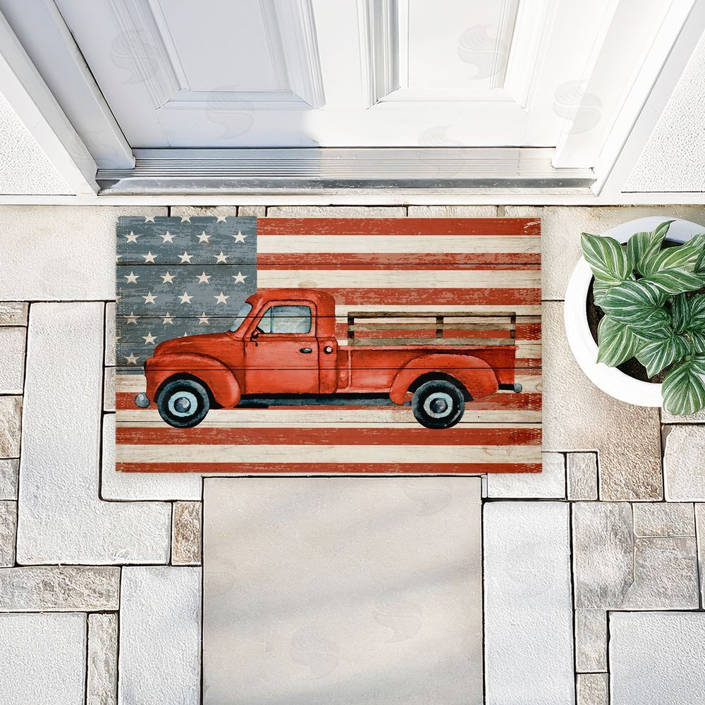 Kim Allen Patriotic USA Flag Truck Unwoven Outdoor Door Mat