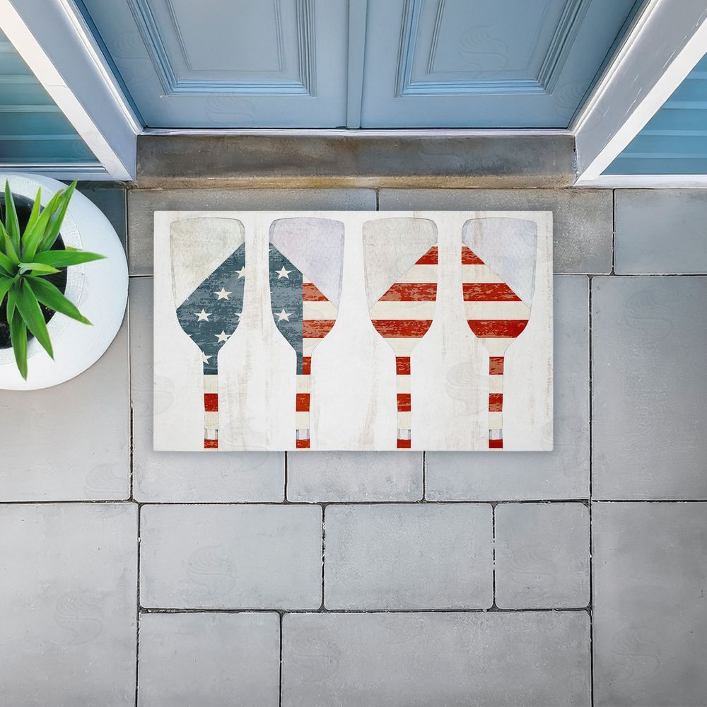 Kim Allen Patriotic Flag Boat Paddles Unwoven Outdoor Door Mat