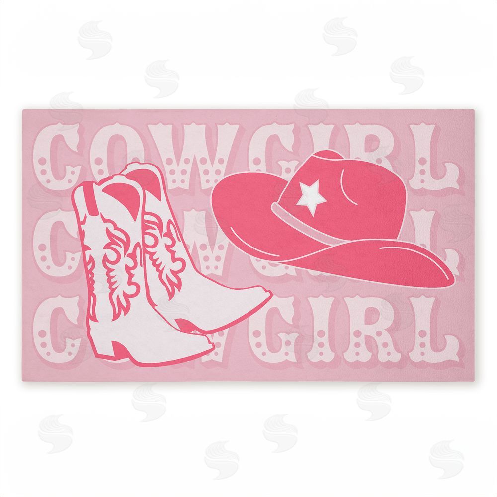 stupell industries Corinne Rose Designs | Pink Pastel Cowgirl Non-Woven Door Mat