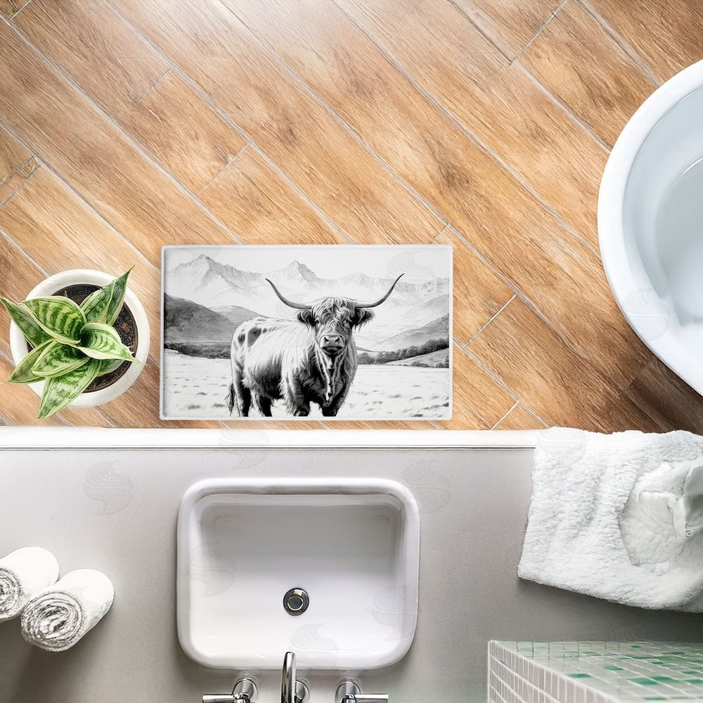 Kim Allen Highland Sketch in Mountains Plush Bathroom Floor Mat