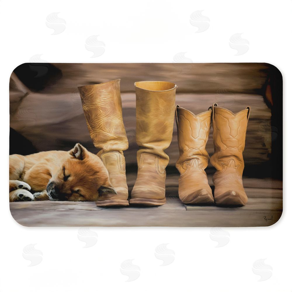 Renel Peters Sleepy Puppy & Cowboy Boots Kitchen Floor Mat