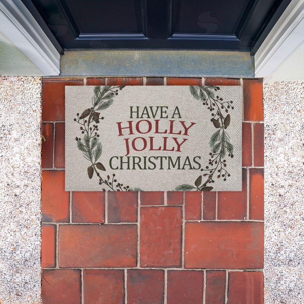 Kim Allen Holly Jolly Christmas Sentiment Outdoor Faux Sisal Door Mat