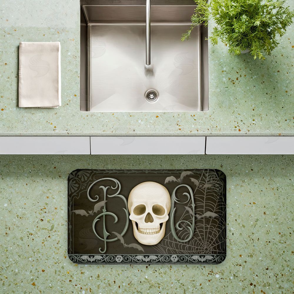 Nicole Tamarin Boo with Skulls & Bats Kitchen Floor Mat