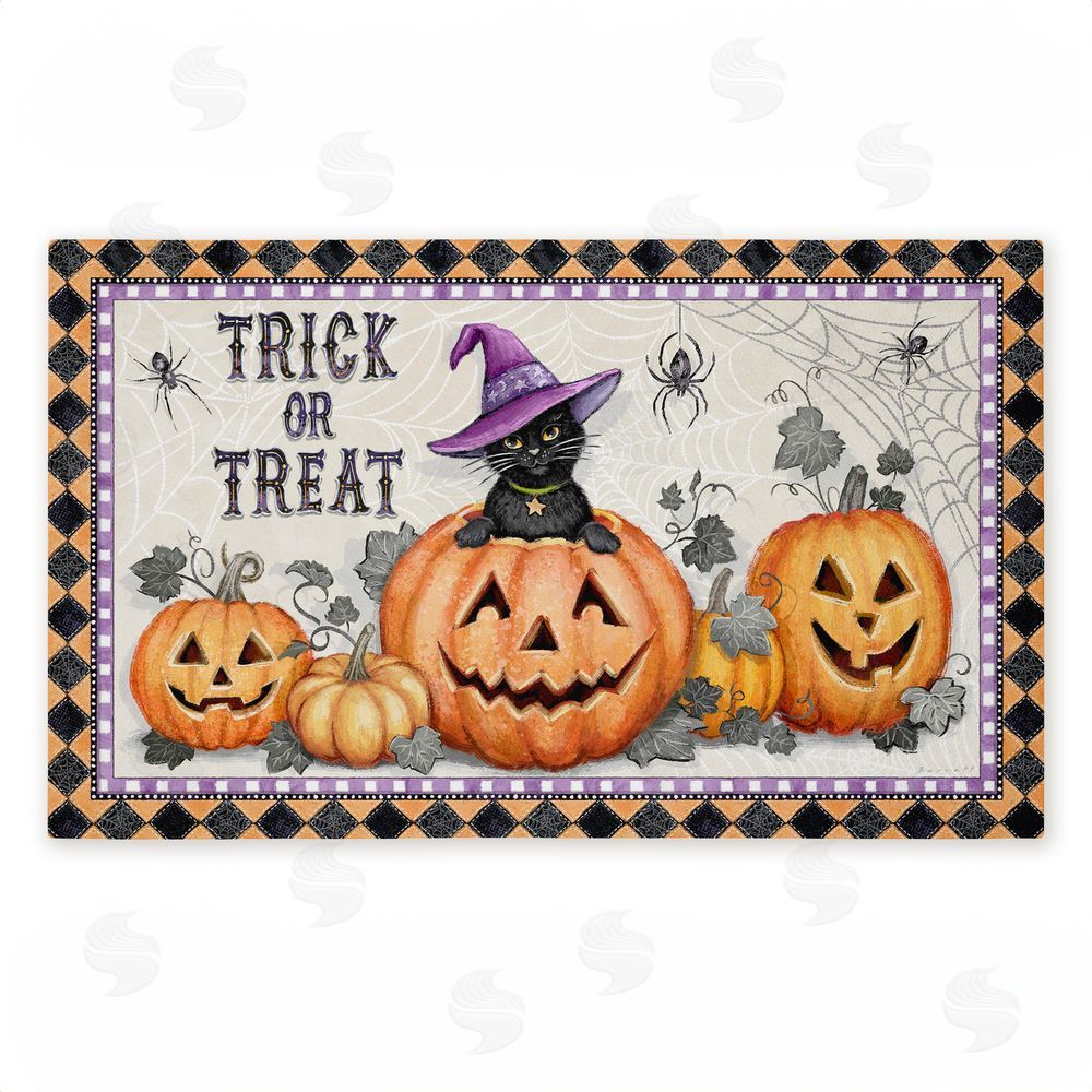 stupell industries Chad Barrett | Vintage Halloween Cat & Pumpkins Non-Woven Door Mat
