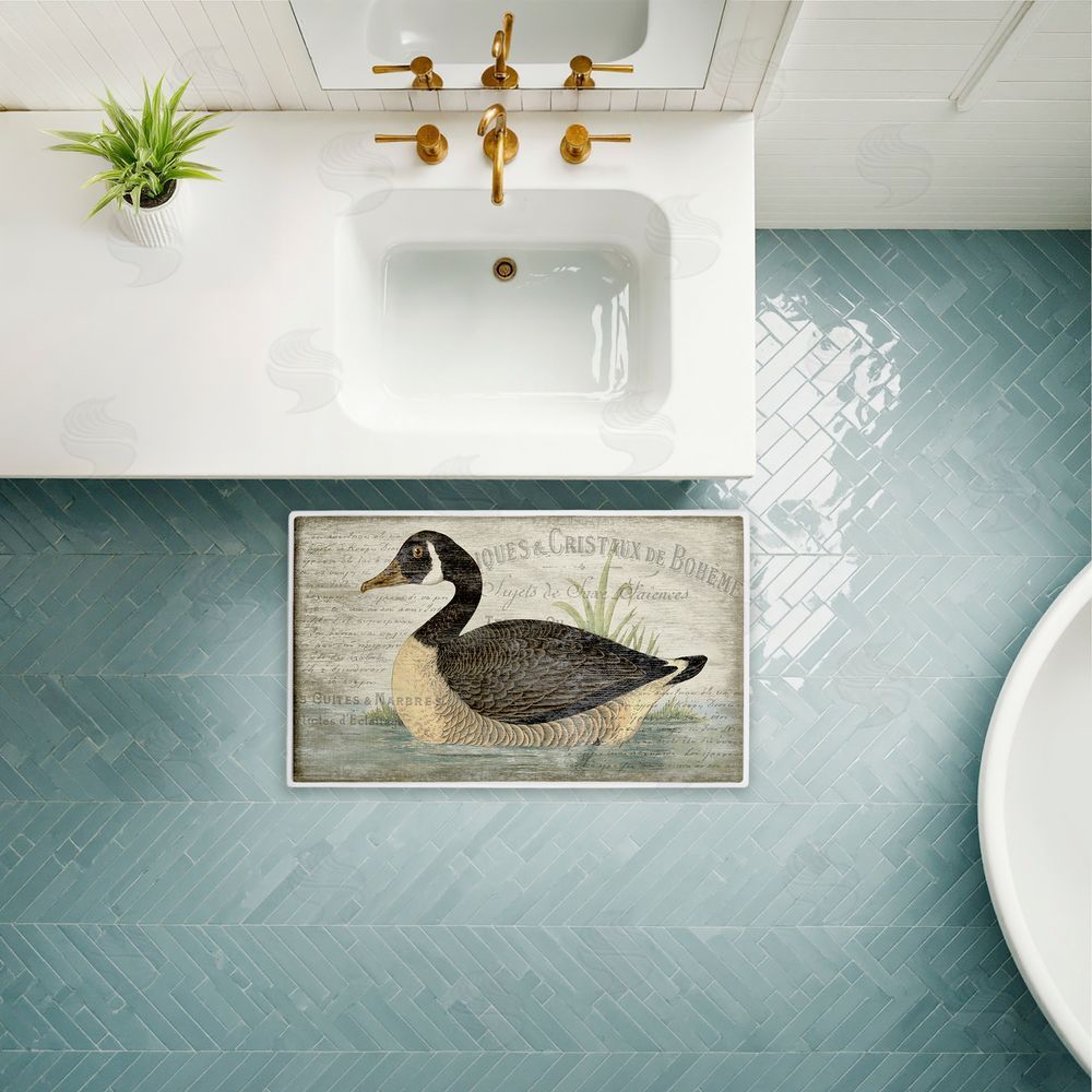 Suzanne Nicoll French Goose Vintage Motif Plush Bathroom Floor Mat