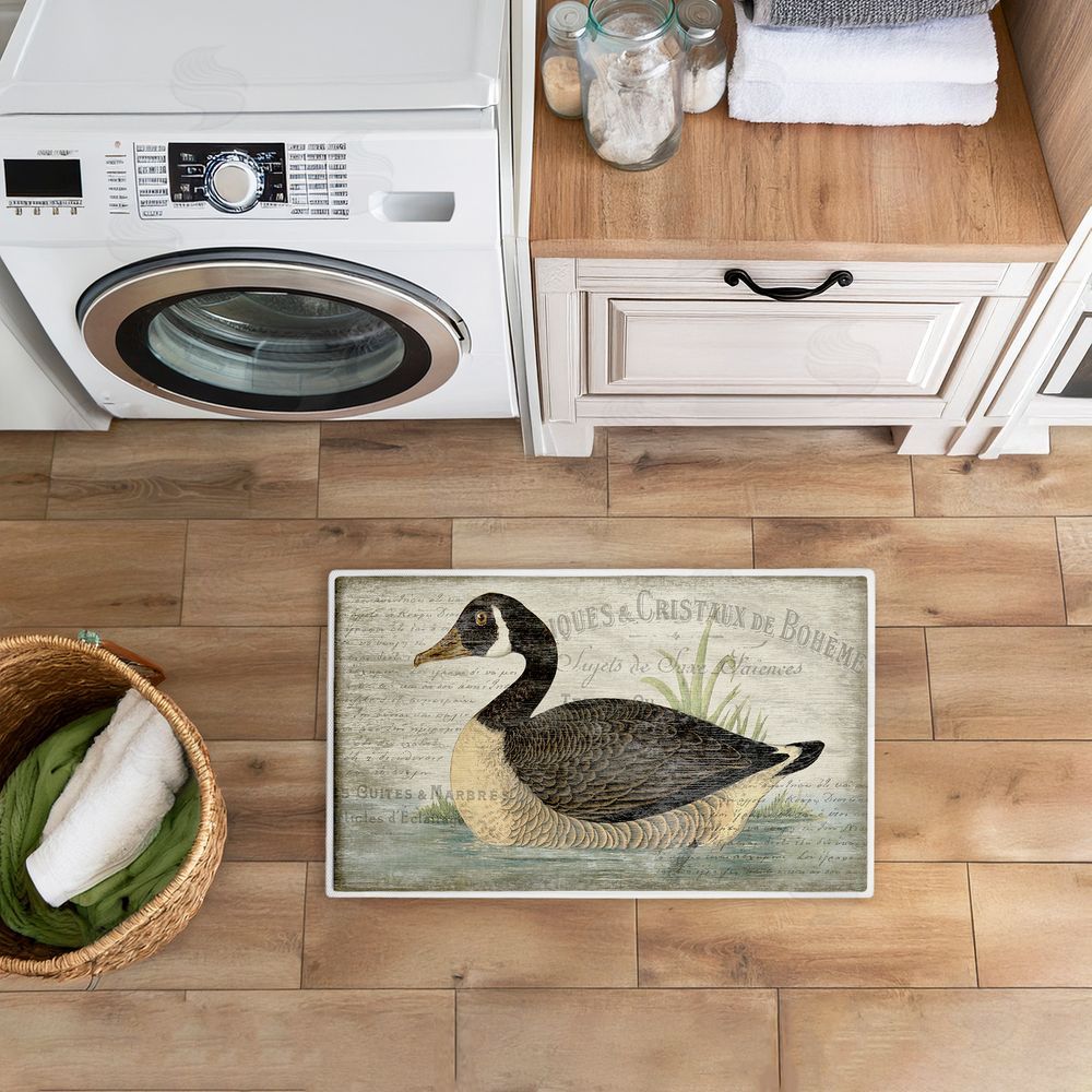 Suzanne Nicoll French Goose Vintage Motif Plush Bathroom Floor Mat
