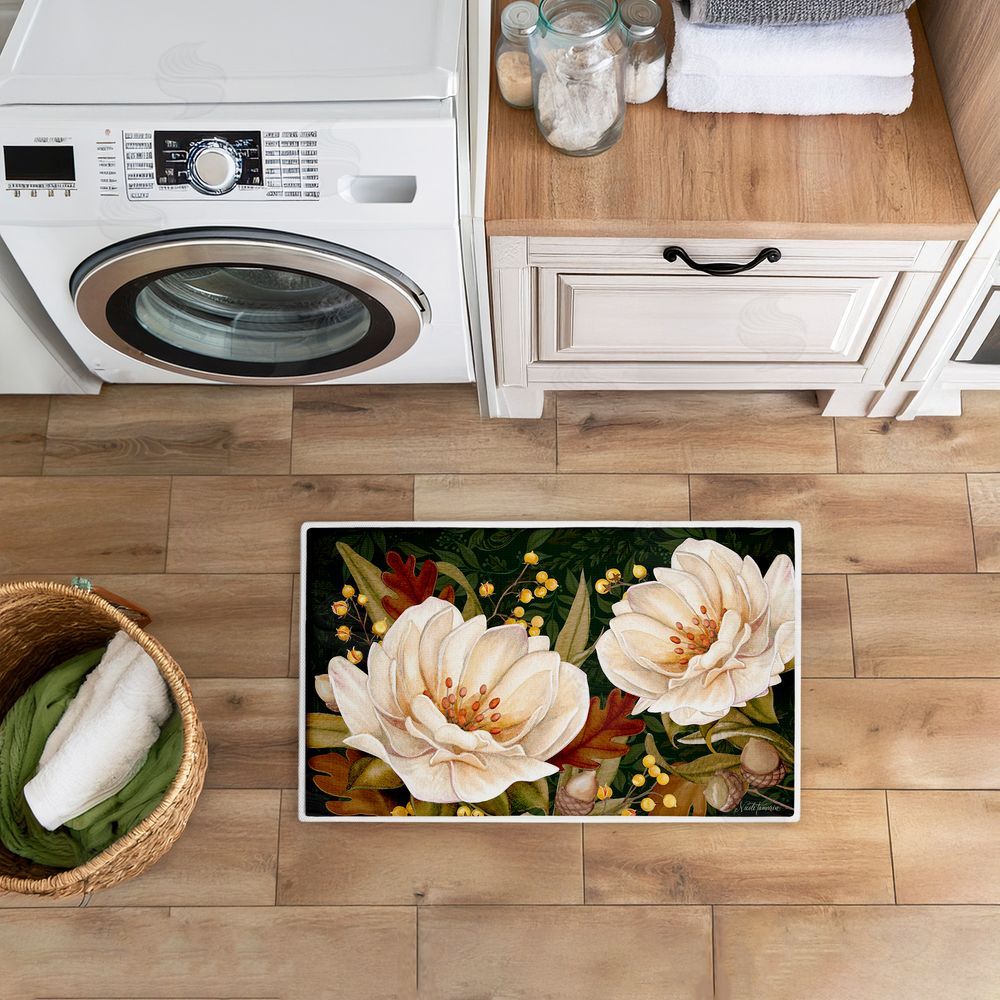 Nicole Tamarin Vintage Midnight Garden Blooms Plush Bathroom Floor Mat