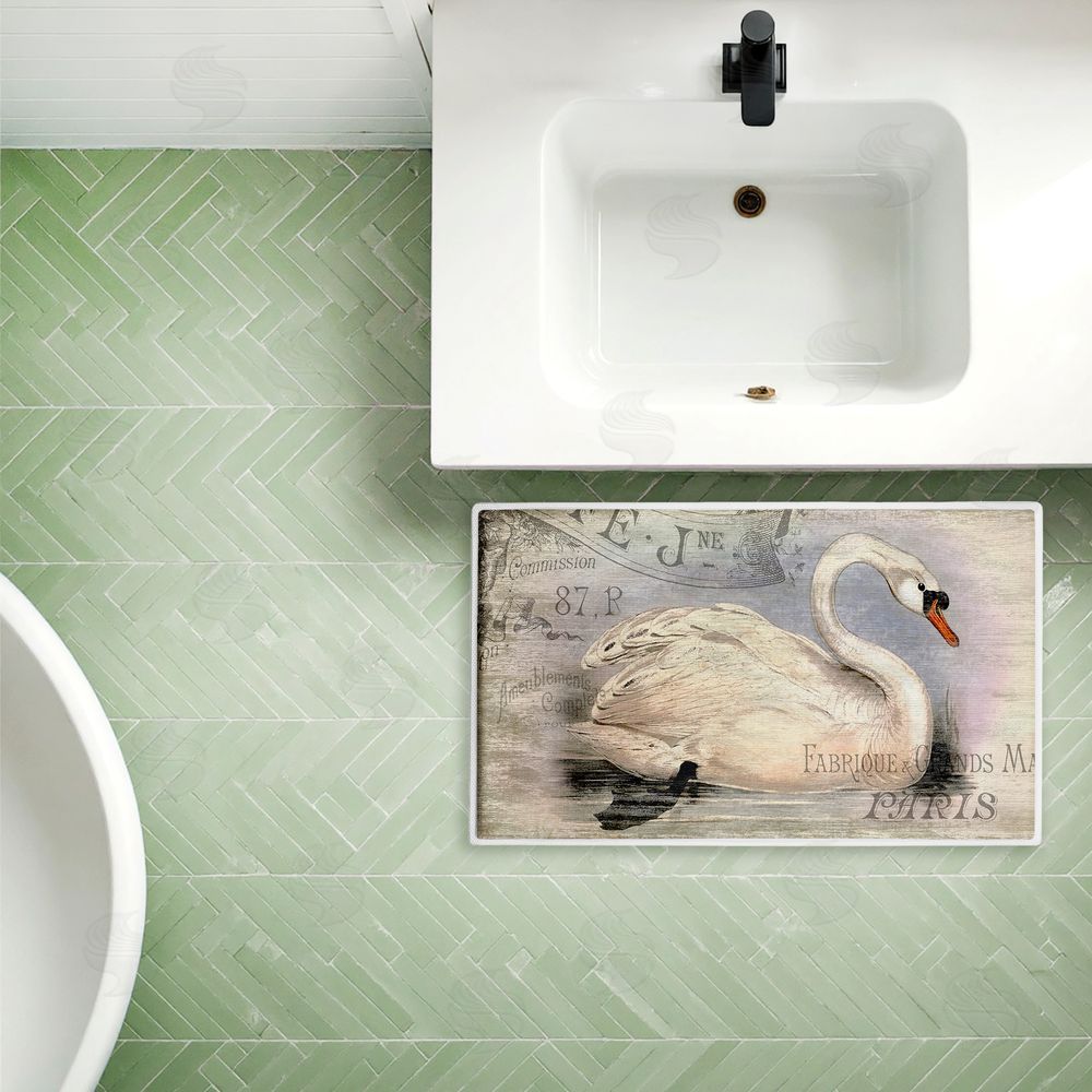 Suzanne Nicoll French Swan Vintage Motif Plush Bathroom Floor Mat
