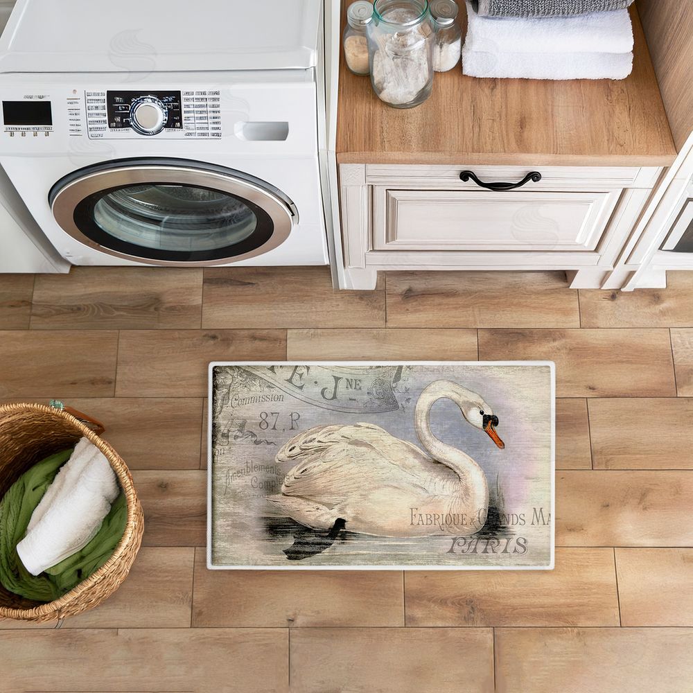 Suzanne Nicoll French Swan Vintage Motif Plush Bathroom Floor Mat