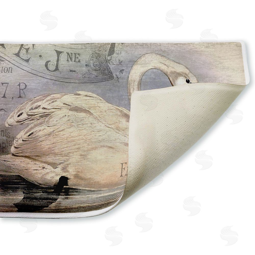 Suzanne Nicoll French Swan Vintage Motif Plush Bathroom Floor Mat