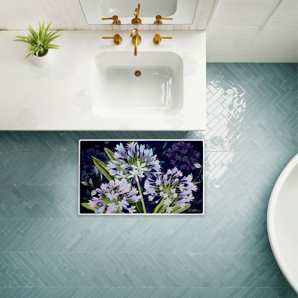 Nicole Tamarin Midnight Garden Flowers Plush Bathroom Floor Mat