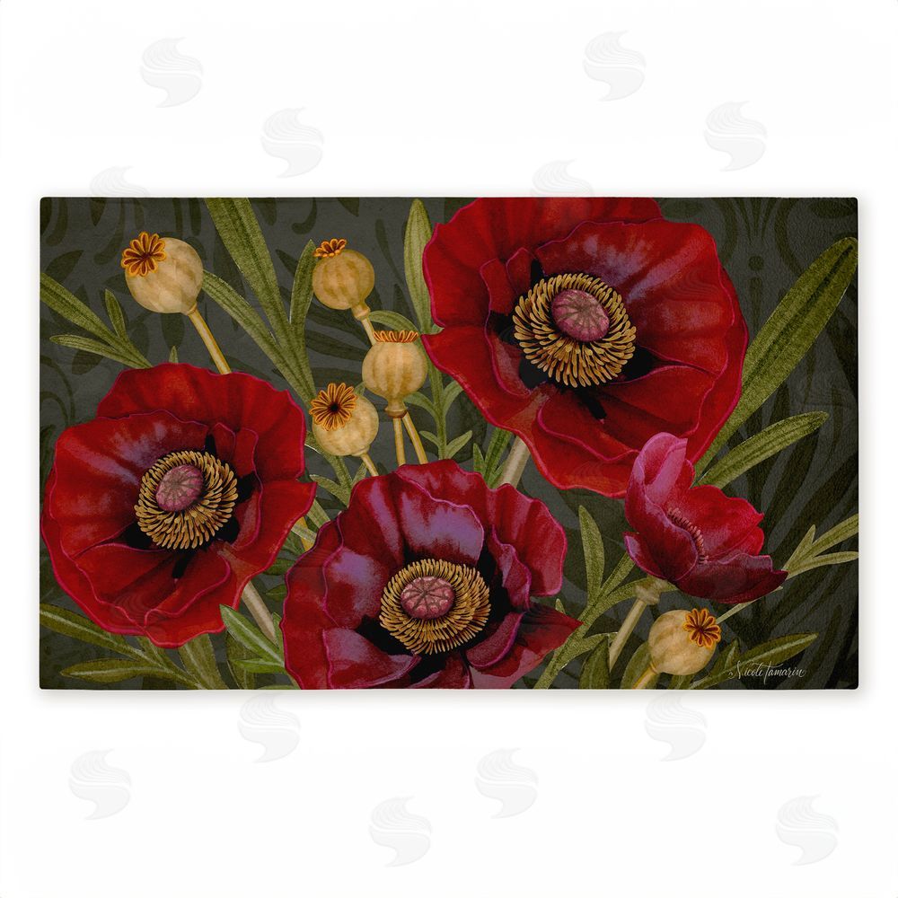 Nicole Tamarin Red Poppy Midnight Garden Unwoven Outdoor Door Mat