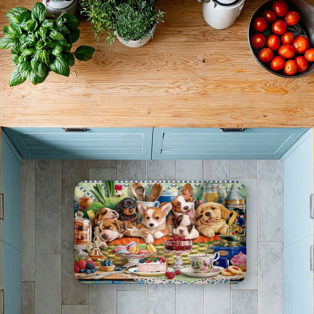 Image World Puppies In Basket Tea Party Kitchen Floor Mat