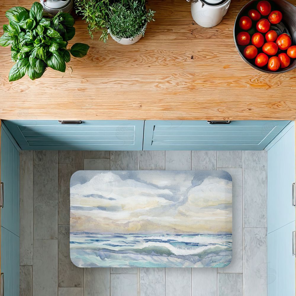 Audrey Jeanne Roberts Tranquil Watercolor Waves Kitchen Floor Mat