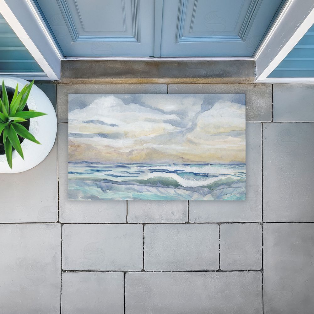 Audrey Jeanne Roberts Tranquil Watercolor Waves Unwoven Outdoor Door Mat