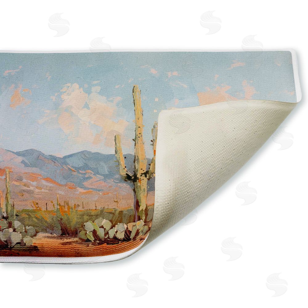 Nina Blue Pink Desert Cactus Landscape Plush Bathroom Floor Mat