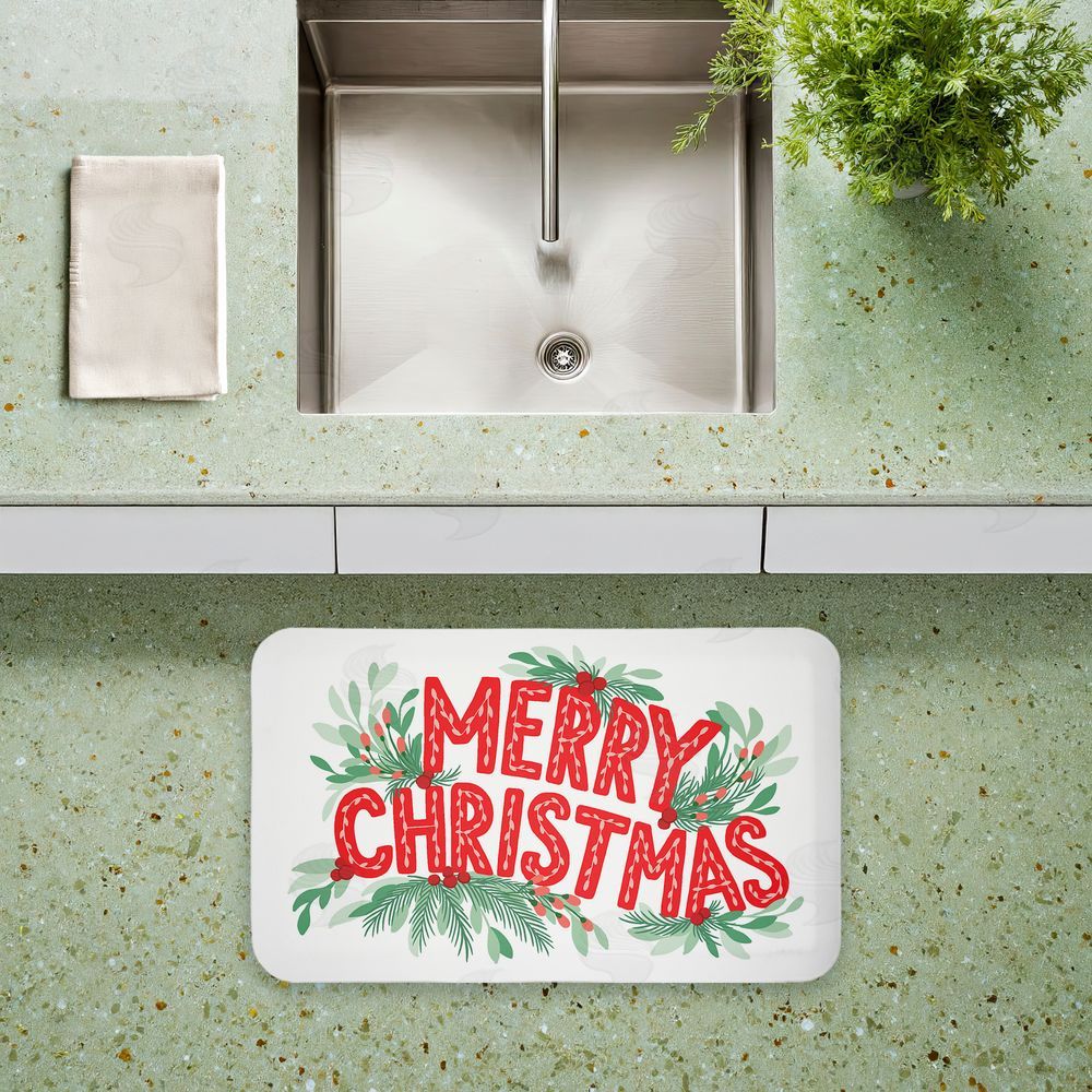 Heather McLaughlin Merry Christmas with Seasonal Greenery Kitchen Floor Mat