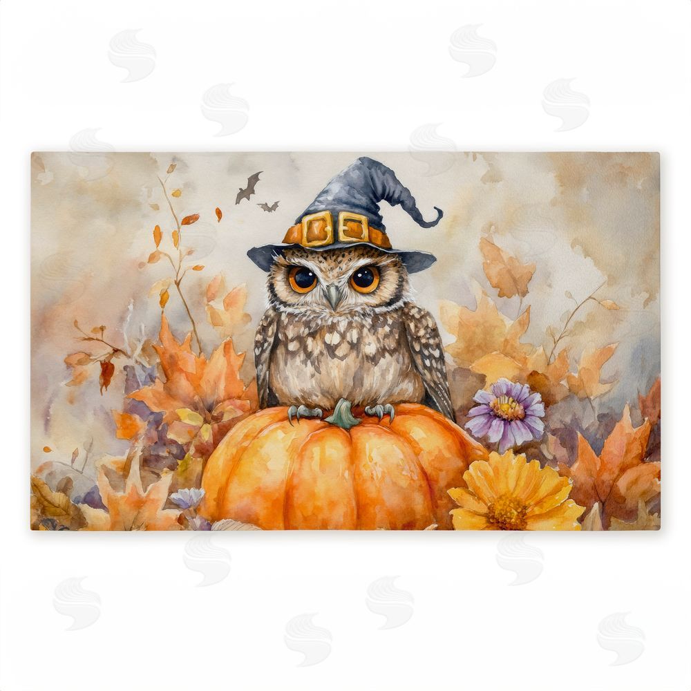 stupell industries LSR Design Studio | Owl Perched on Pumpkin Non-Woven Door Mat