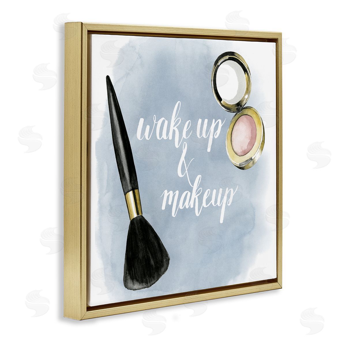 Watercolor Wake Up & Make Up Gold Floating Frame Canvas Wall Art, Home Decor by Grace Popp