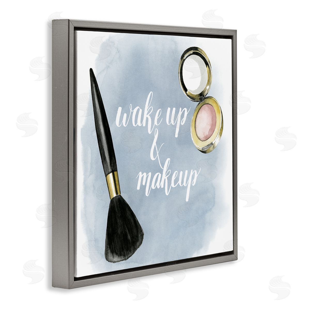 Watercolor Wake Up & Make Up Grey Floating Frame Canvas Wall Art, Home Decor by Grace Popp