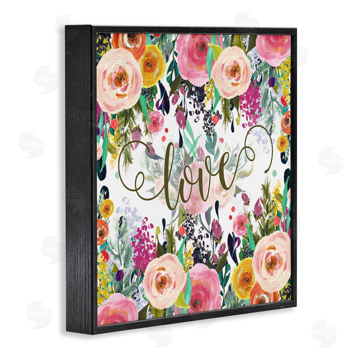 Elegant Love Floral Pattern Black Frame Print Wall Art, Home Decor by Tara Moss
