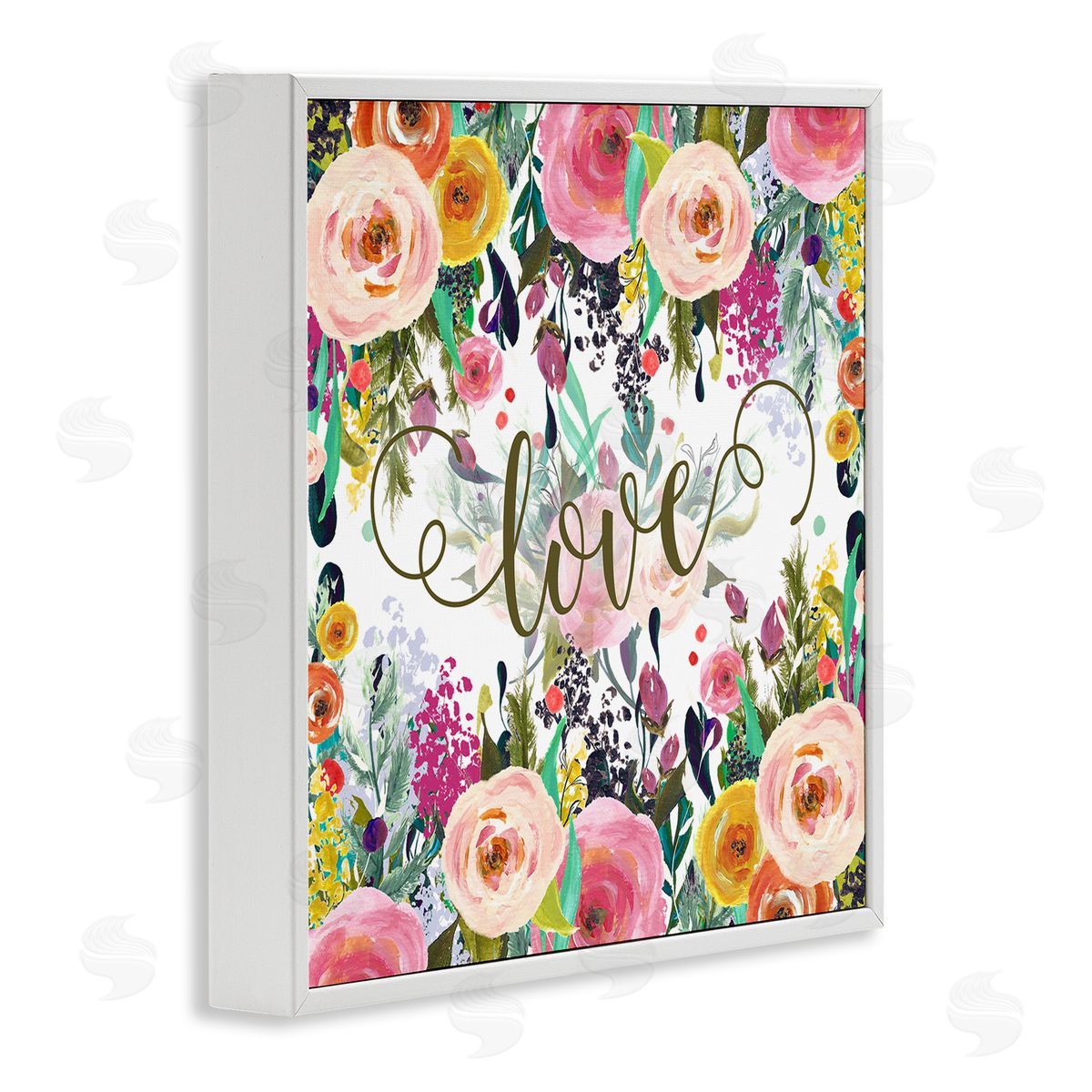 Elegant Love Floral Pattern White Frame Print Wall Art, Home Decor by Tara Moss