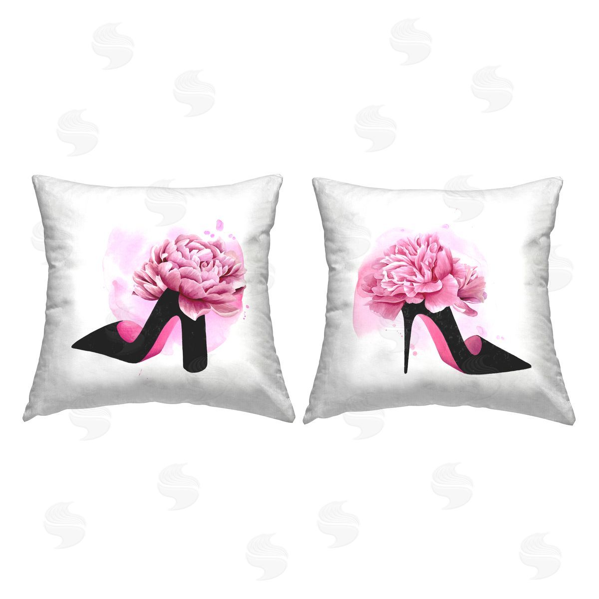 Glam Fashion Heels Pink Black Flower Shoes Decorative Printed Pillow, Home Decor by Grace Popp