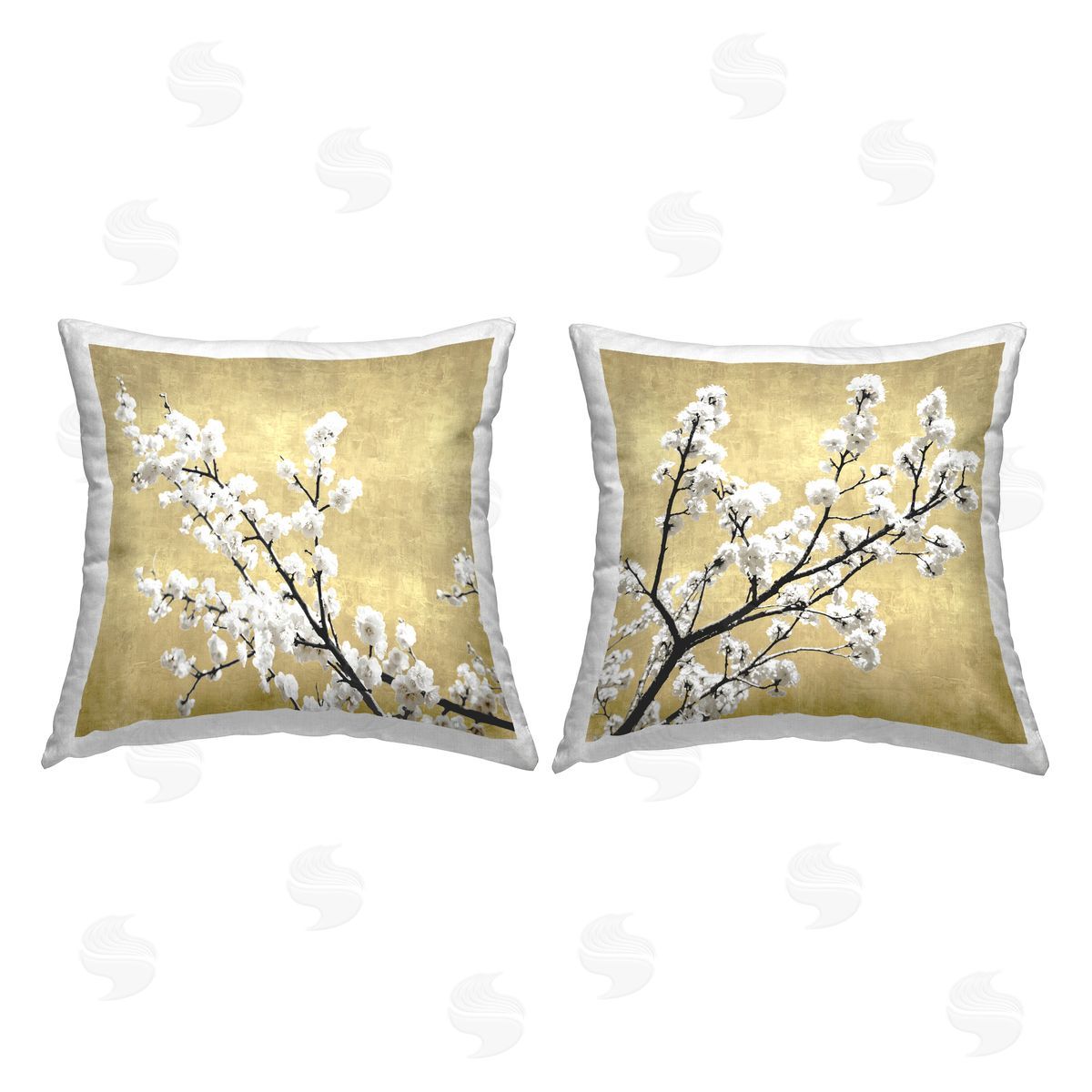 White Cherry Blossom Branches Neutral Tan Decorative Printed Pillow, Home Decor by Kate Bennett