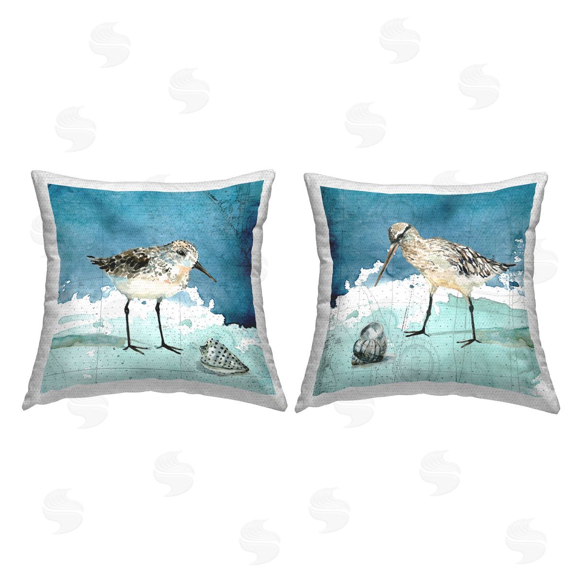 Sandpiper Birds Nautical Beach Map Pattern Outdoor Printed Pillow, Home Decor by Carol Robinson