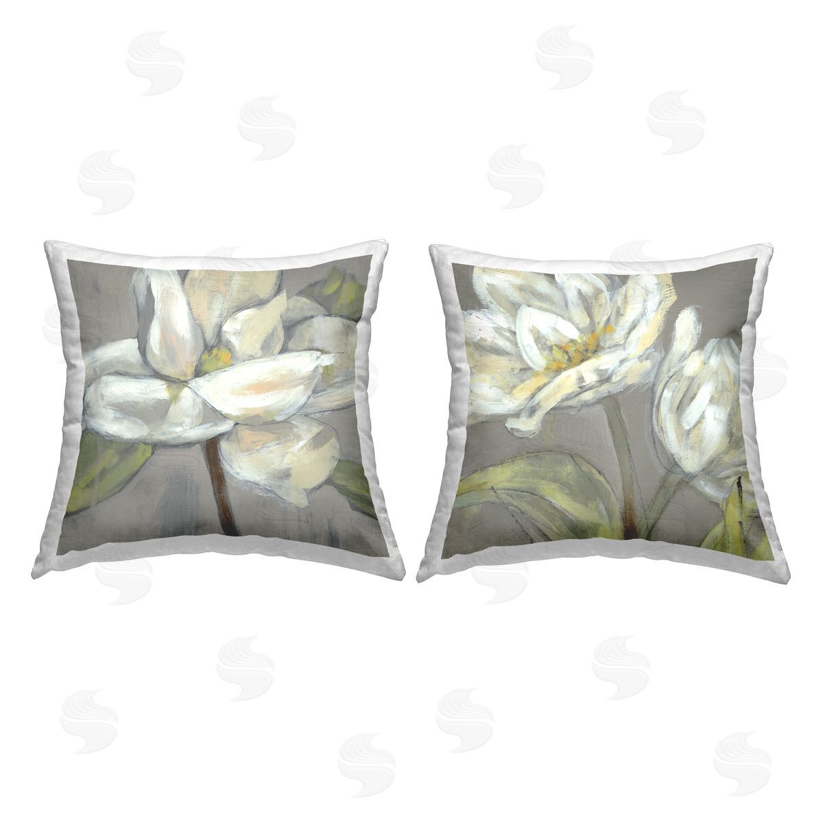 Traditional White Floral Blossoms Farmhouse Flowers Decorative Printed Pillow, Home Decor by Jennifer Goldberger