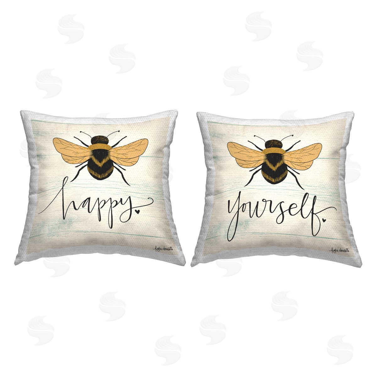 Bee Happy Be Yourself Charming Insect Pun Outdoor Printed Pillow, Home Decor by Katie Doucette