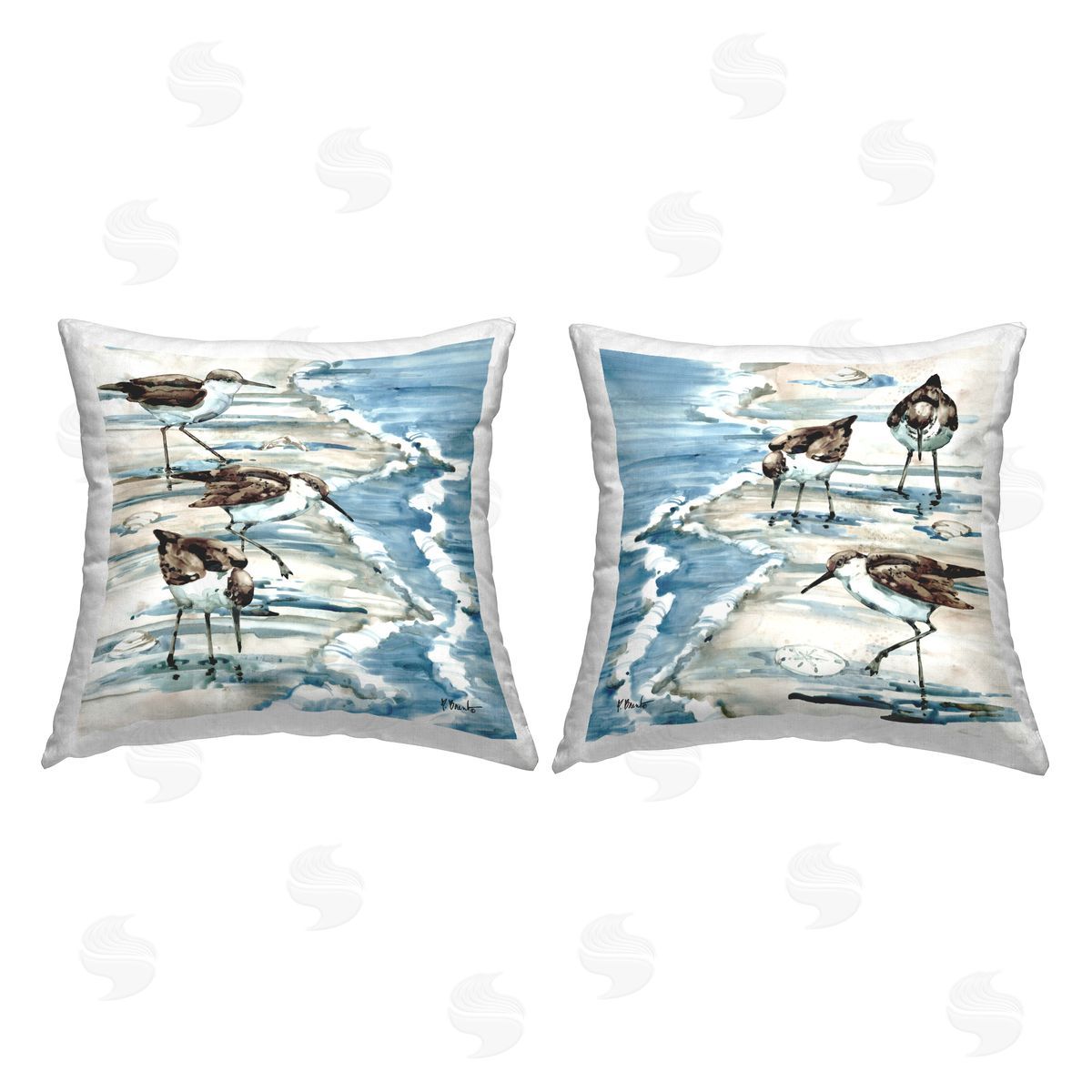 Sandpiper Birds Strolling Ocean Shore Scene Decorative Printed Pillow, Home Decor by Paul Brent