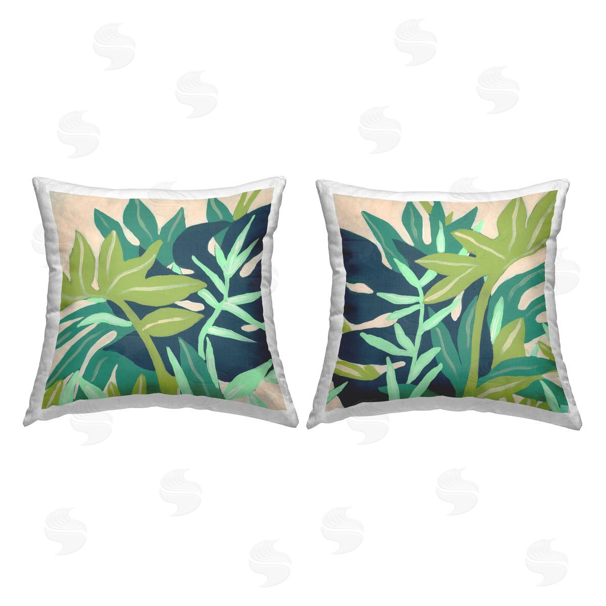 Green Layered Plant Leaves Abstract Shapes Decorative Printed Pillow, Home Decor by June Erica Vess