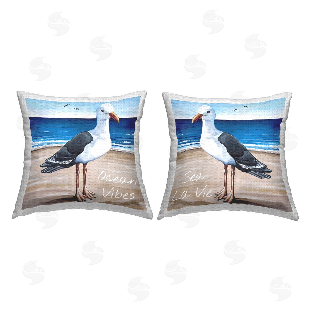 Beach Lover Seagull Ocean Shoreline Landscape Outdoor Printed Pillow, Home Decor by Elizabeth Tyndall