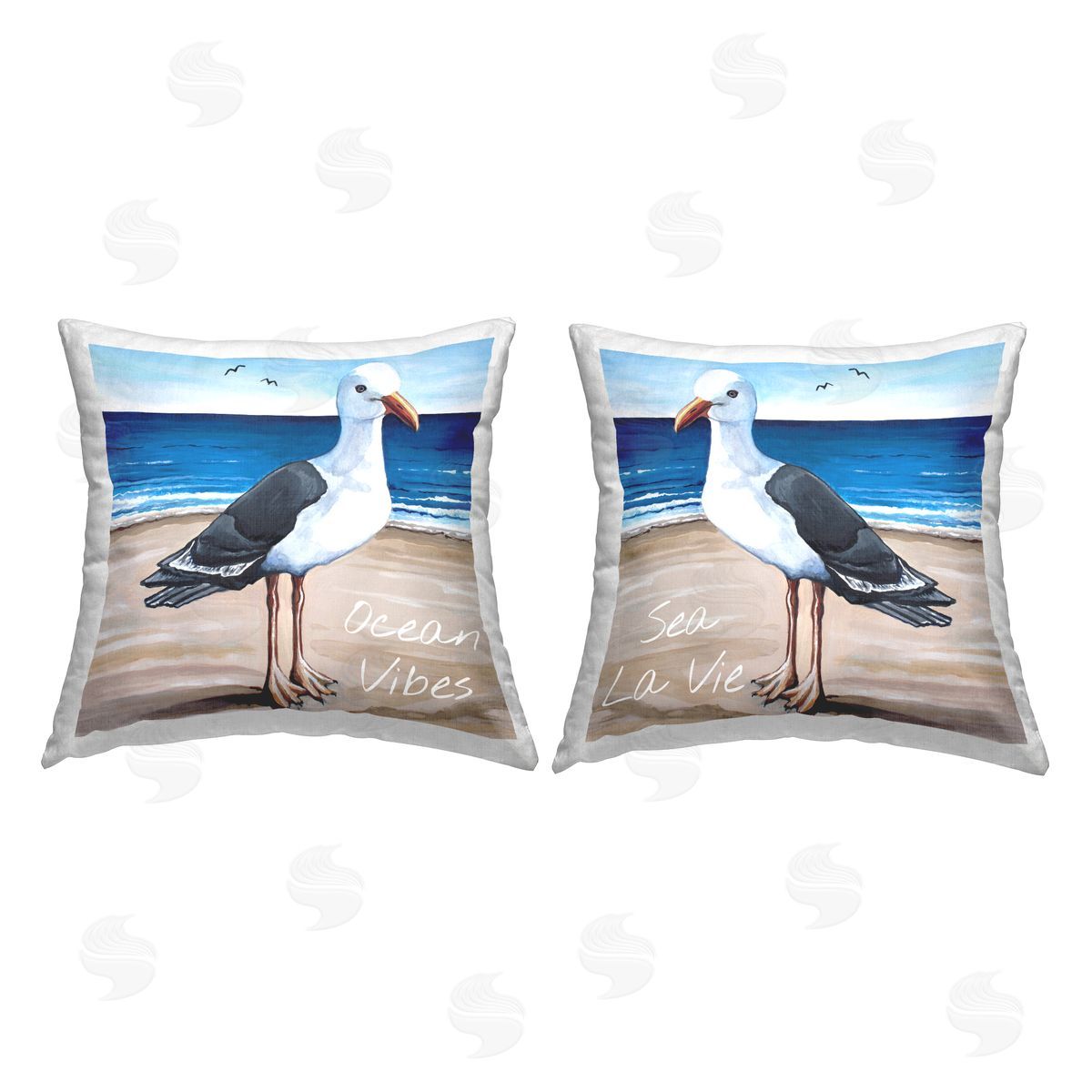 Beach Lover Seagull Ocean Shoreline Landscape Decorative Printed Pillow, Home Decor by Elizabeth Tyndall