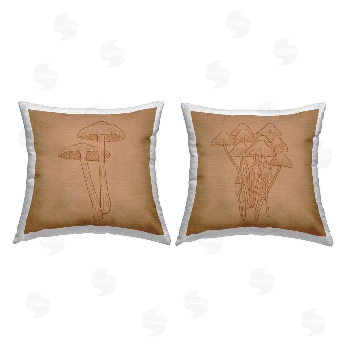 Rustic Forest Mushrooms Intricate Nature Details Outdoor Printed Pillow, Home Decor by Ziwei Li