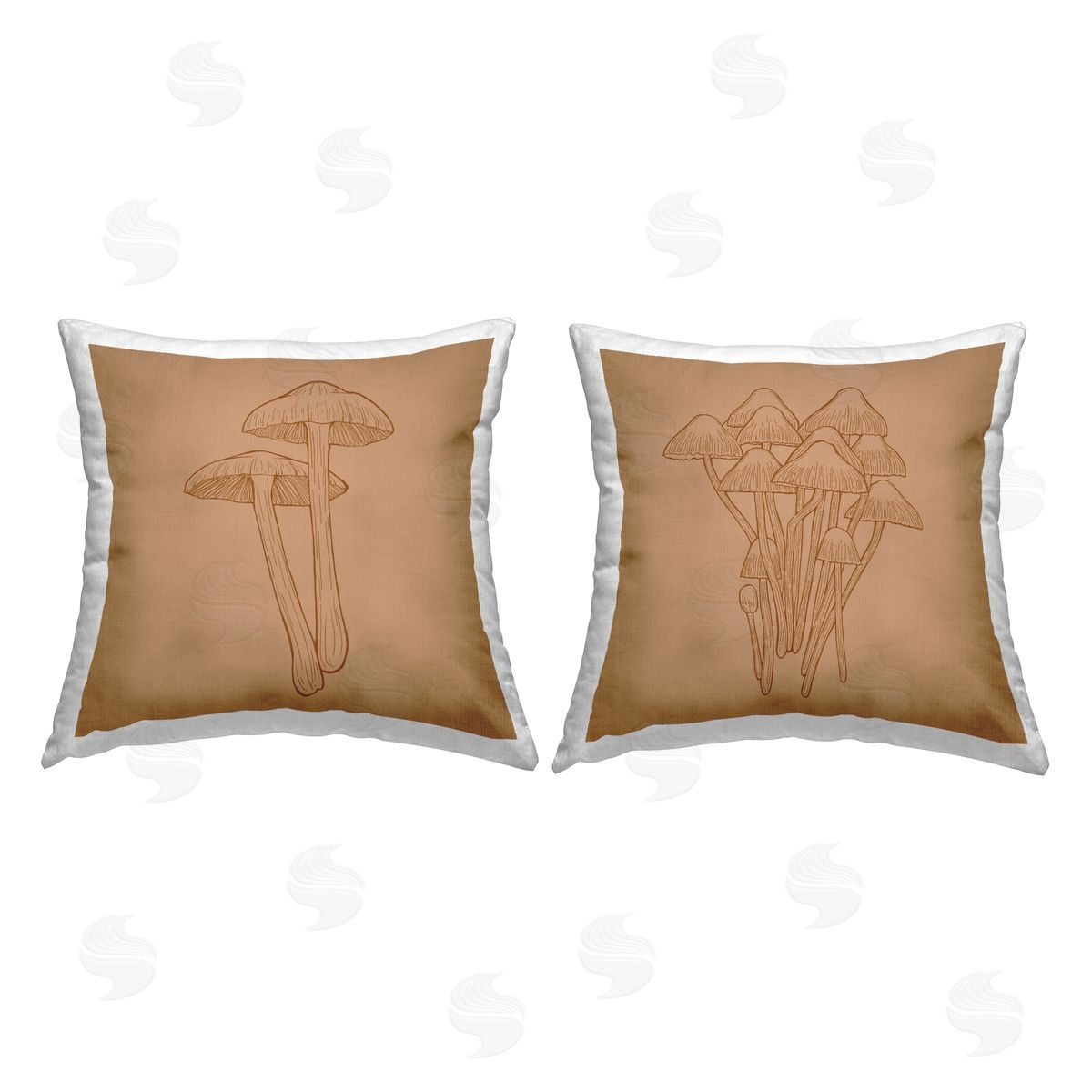 Rustic Forest Mushrooms Intricate Nature Details Decorative Printed Pillow, Home Decor by Ziwei Li