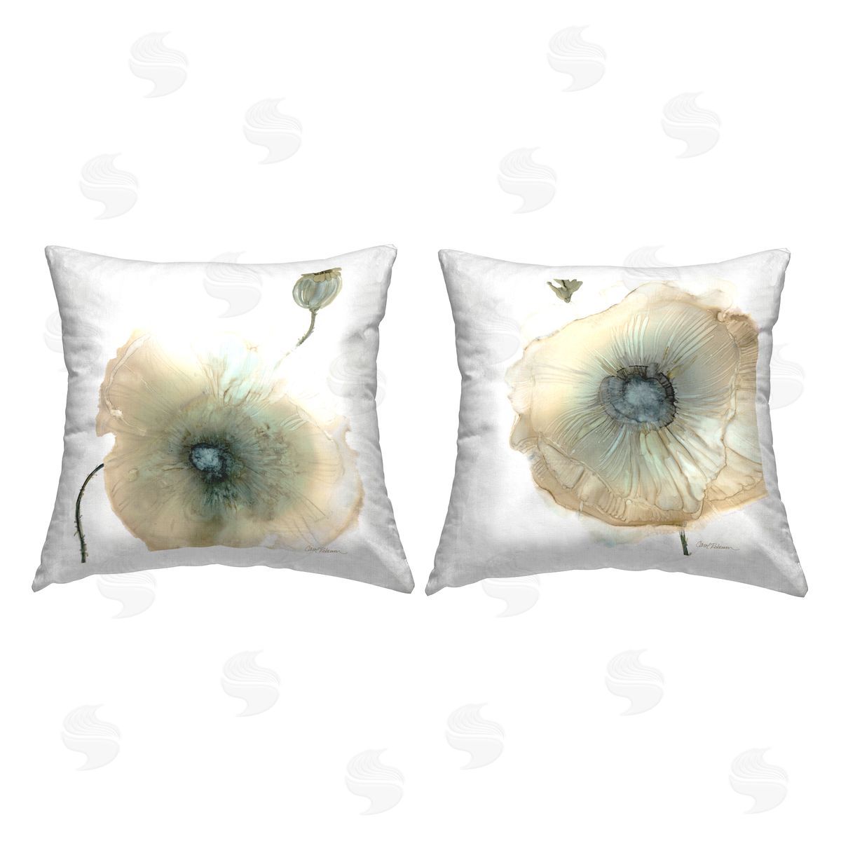 Abstract Neutral Layered Floral Poppy Petals Decorative Printed Pillow, Home Decor by Carol Robinson
