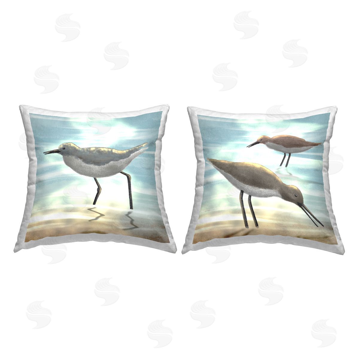 Sandpipers On Beach Shore Sunlit Ocean Waves Decorative Printed Pillow, Home Decor by Marcus Prime