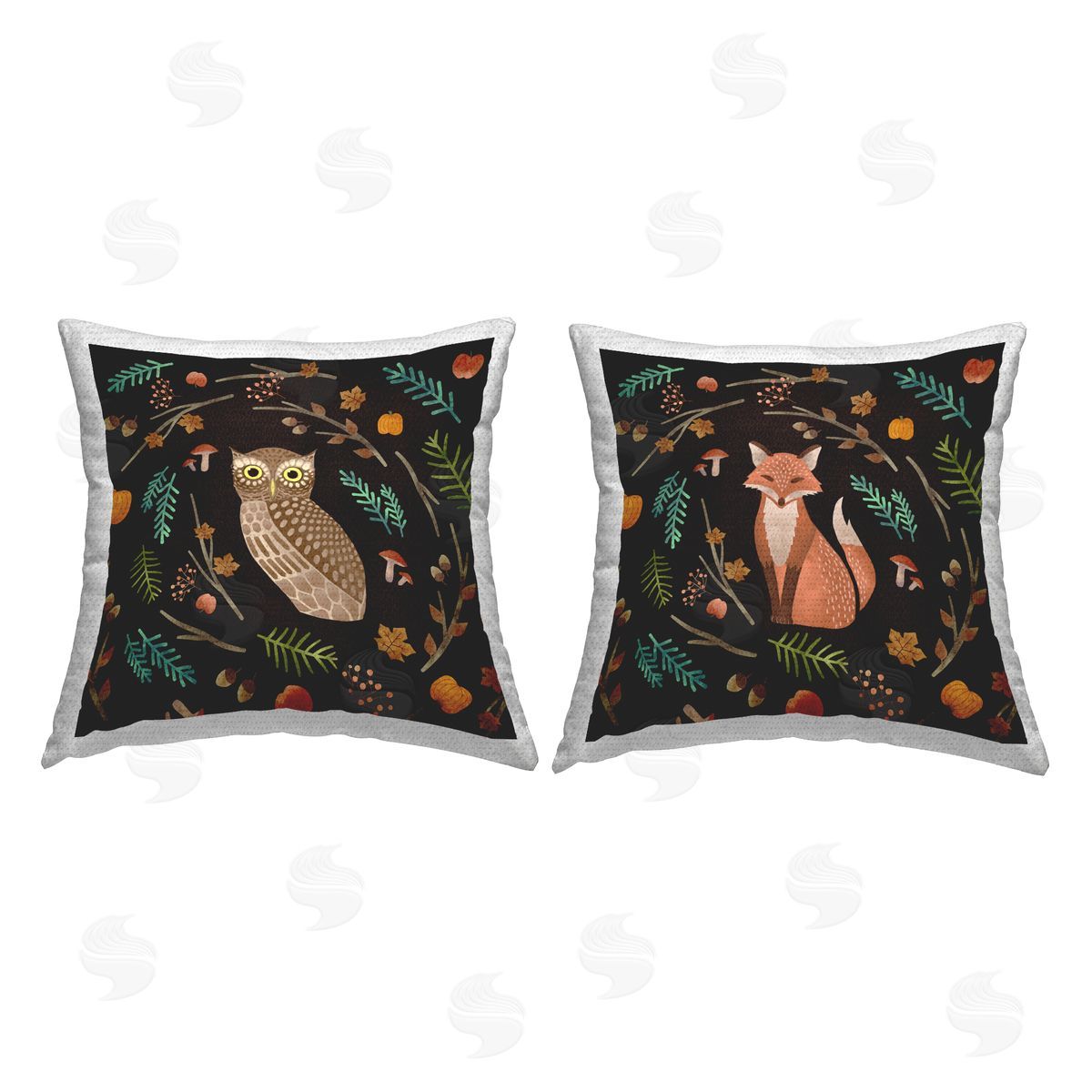 Cozy Autumn Botanicals Owl & Fox Woodland Creatures Outdoor Printed Pillow, Home Decor by Ziwei Li