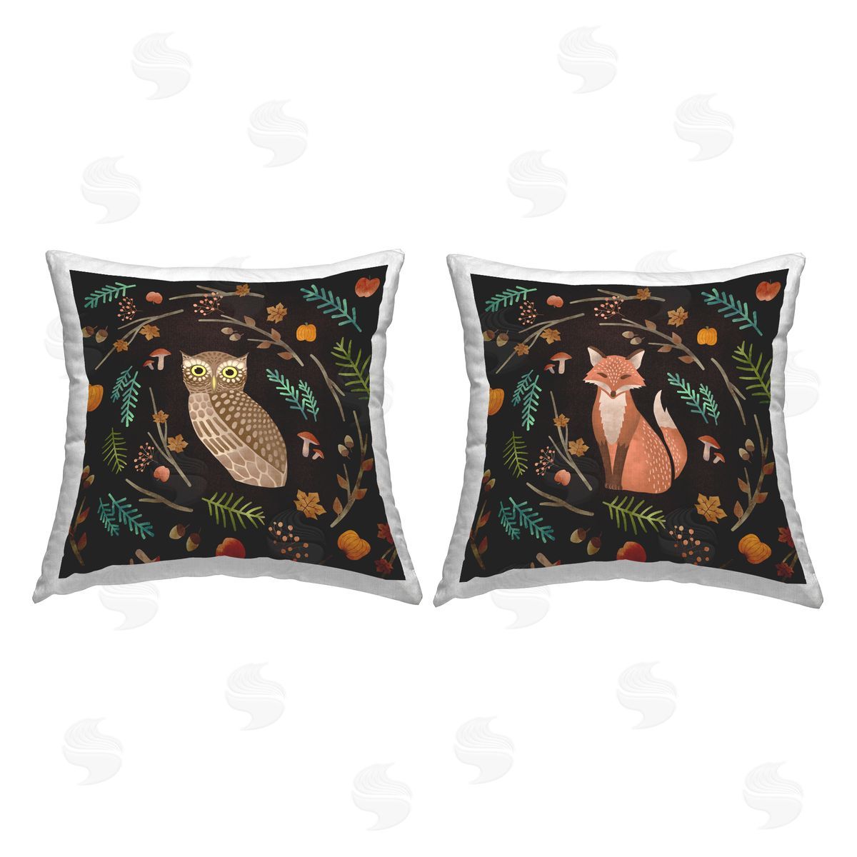 Cozy Autumn Botanicals Owl & Fox Woodland Creatures Decorative Printed Pillow, Home Decor by Ziwei Li