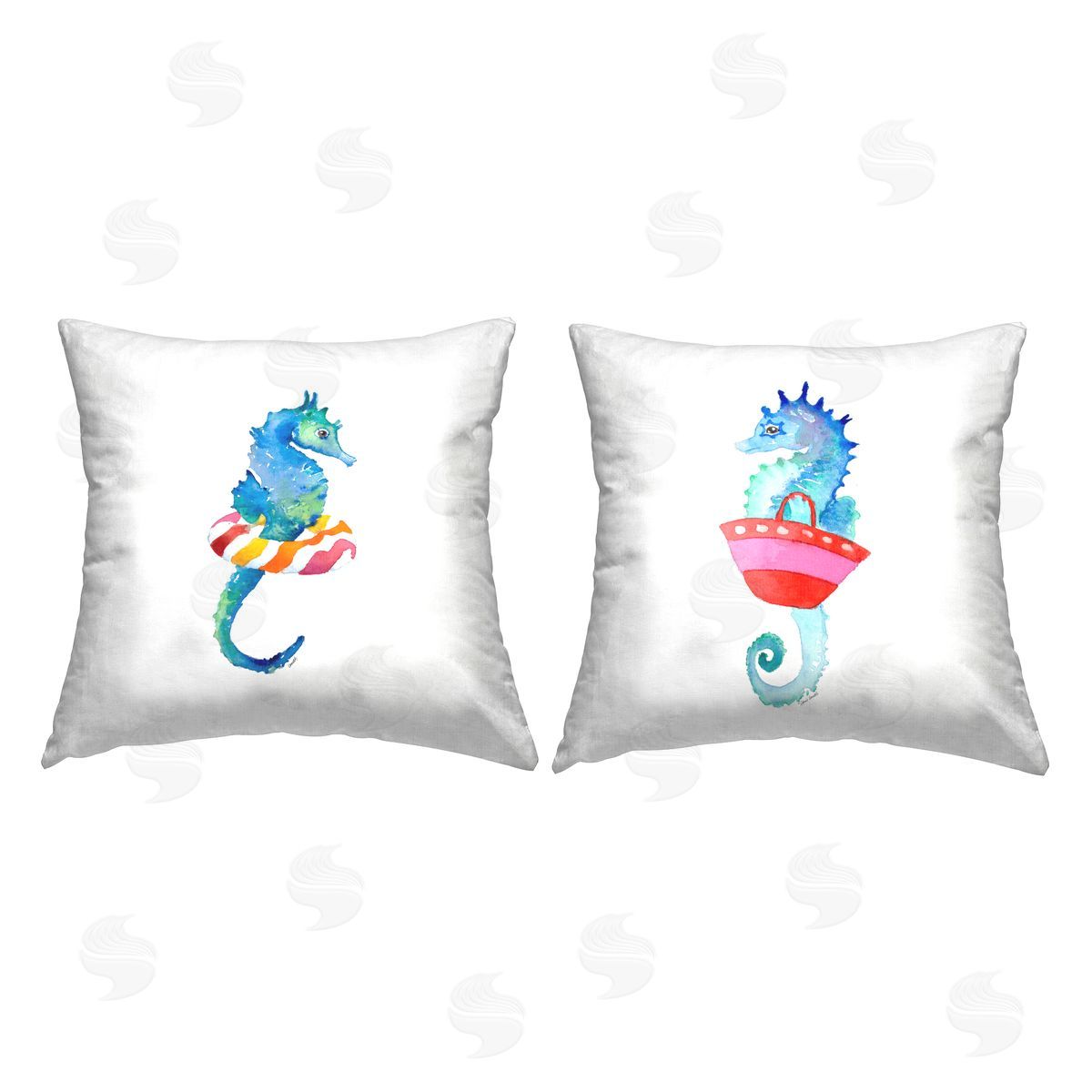 Blue Seahorses Beach Red Attire Float Decorative Printed Pillow, Home Decor by Lanie Loreth