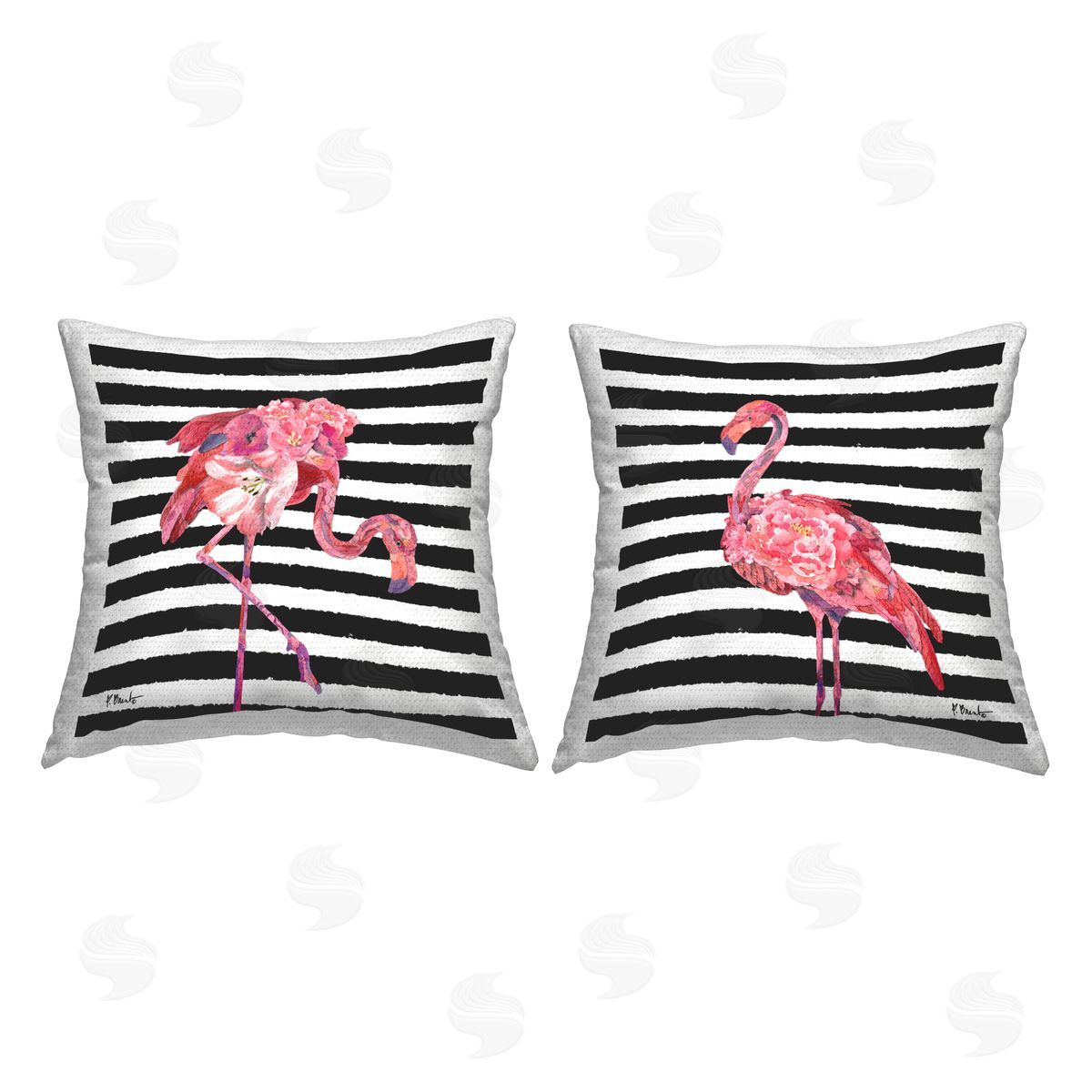 Bold Striped Tropical Flamingos Outdoor Printed Pillow, Home Decor by Paul Brent