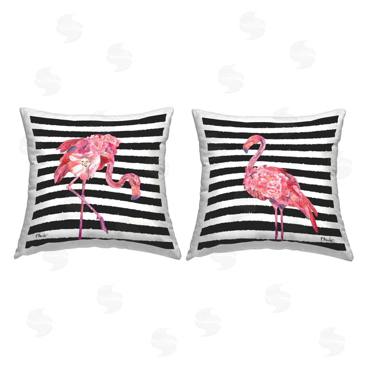 Bold Striped Tropical Flamingos Decorative Printed Pillow, Home Decor by Paul Brent