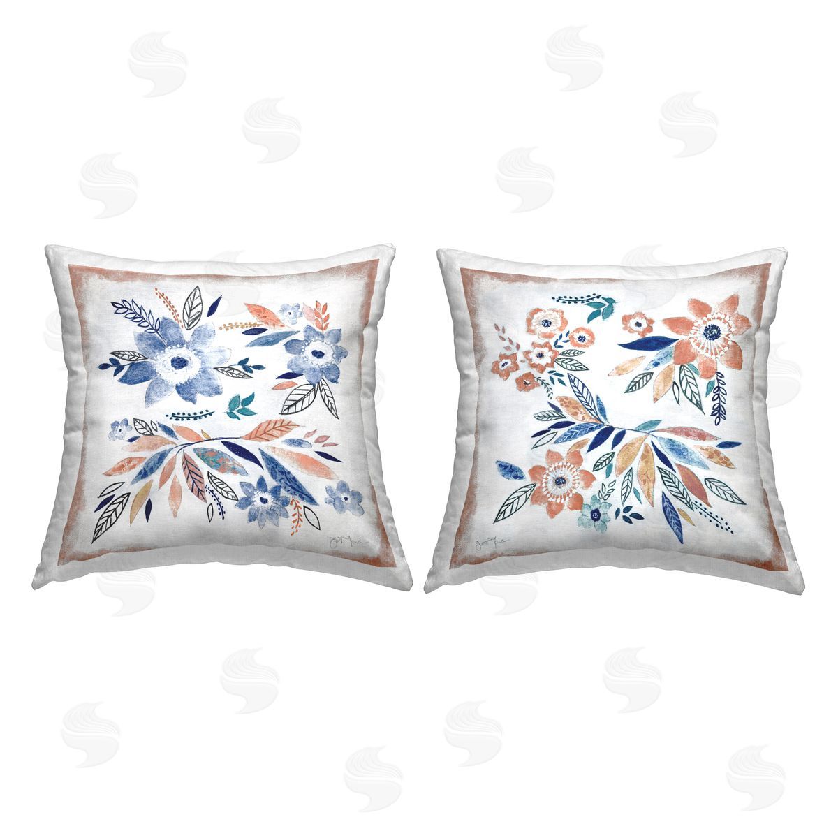 Rustic Floral Blossom Pattern Decorative Printed Pillow, Home Decor by Janet Tava