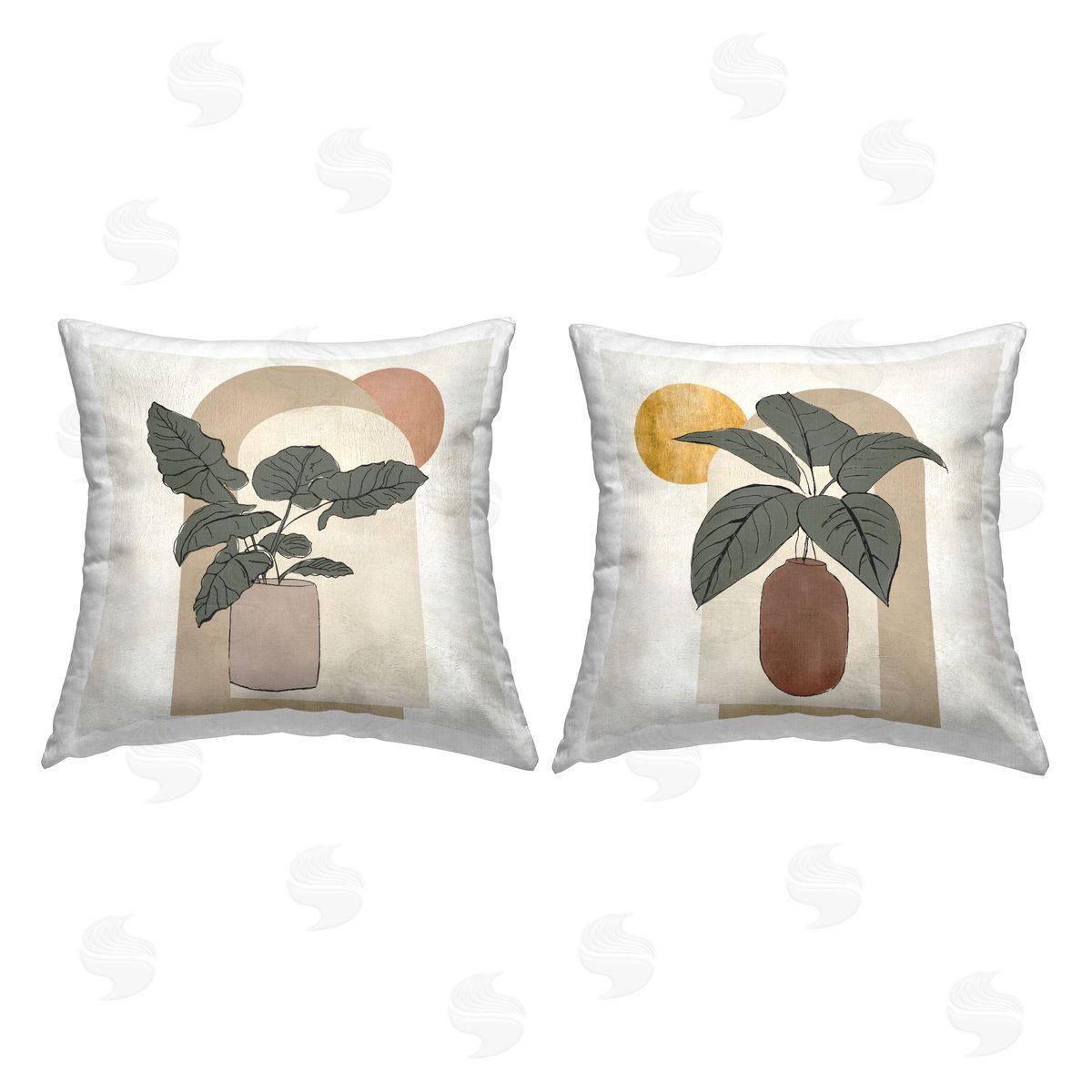 Geometric Potted Plants Decorative Printed Pillow, Home Decor by Janet Tava